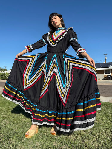 90s Colorful Ribbon Trim Dress
