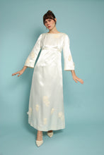 60s Bell Sleeve Satin Wedding Dress With Appliqués & Train