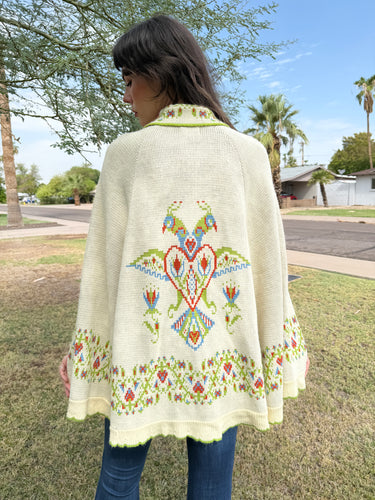 70s Love Birds Knit Poncho
