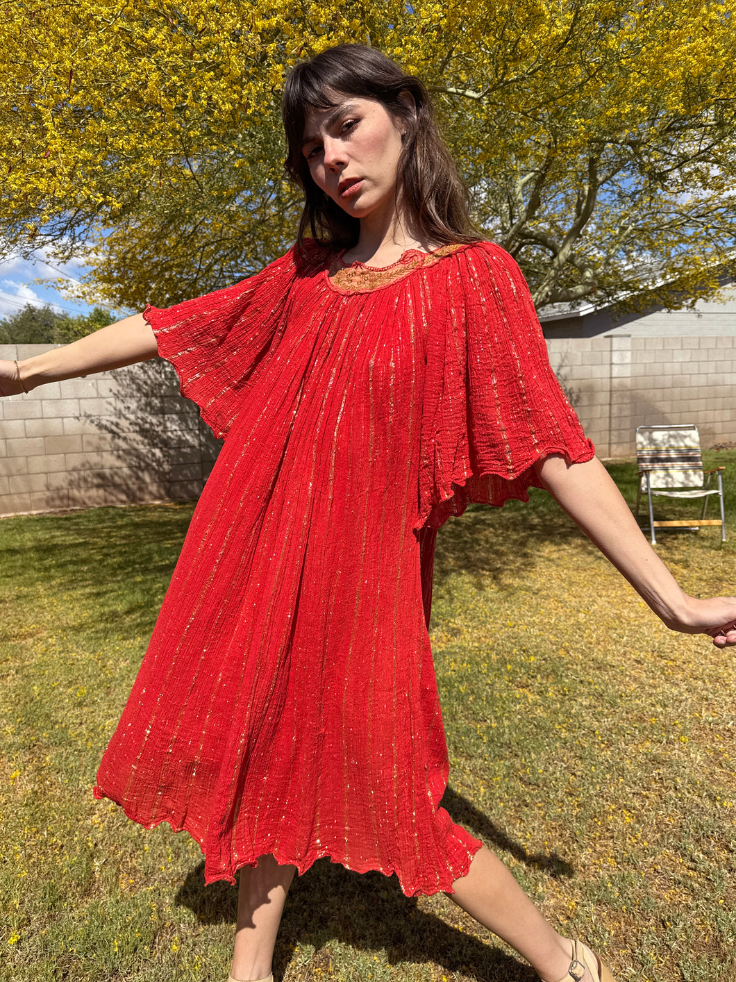 70s Bell Sleeve Gauze Dress