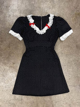 70s Black Polka Dot Mini Dress - S/M