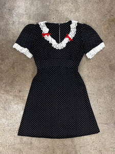 70s Black Polka Dot Mini Dress
