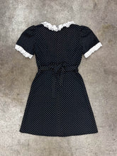 70s Black Polka Dot Mini Dress - S/M