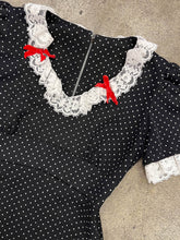 70s Black Polka Dot Mini Dress - S/M