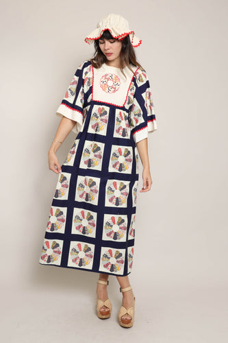 70s Patchwork Dress With Bonnet