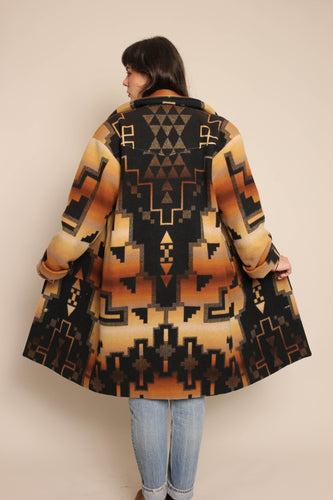 90s Brown Southwestern Wool Coat