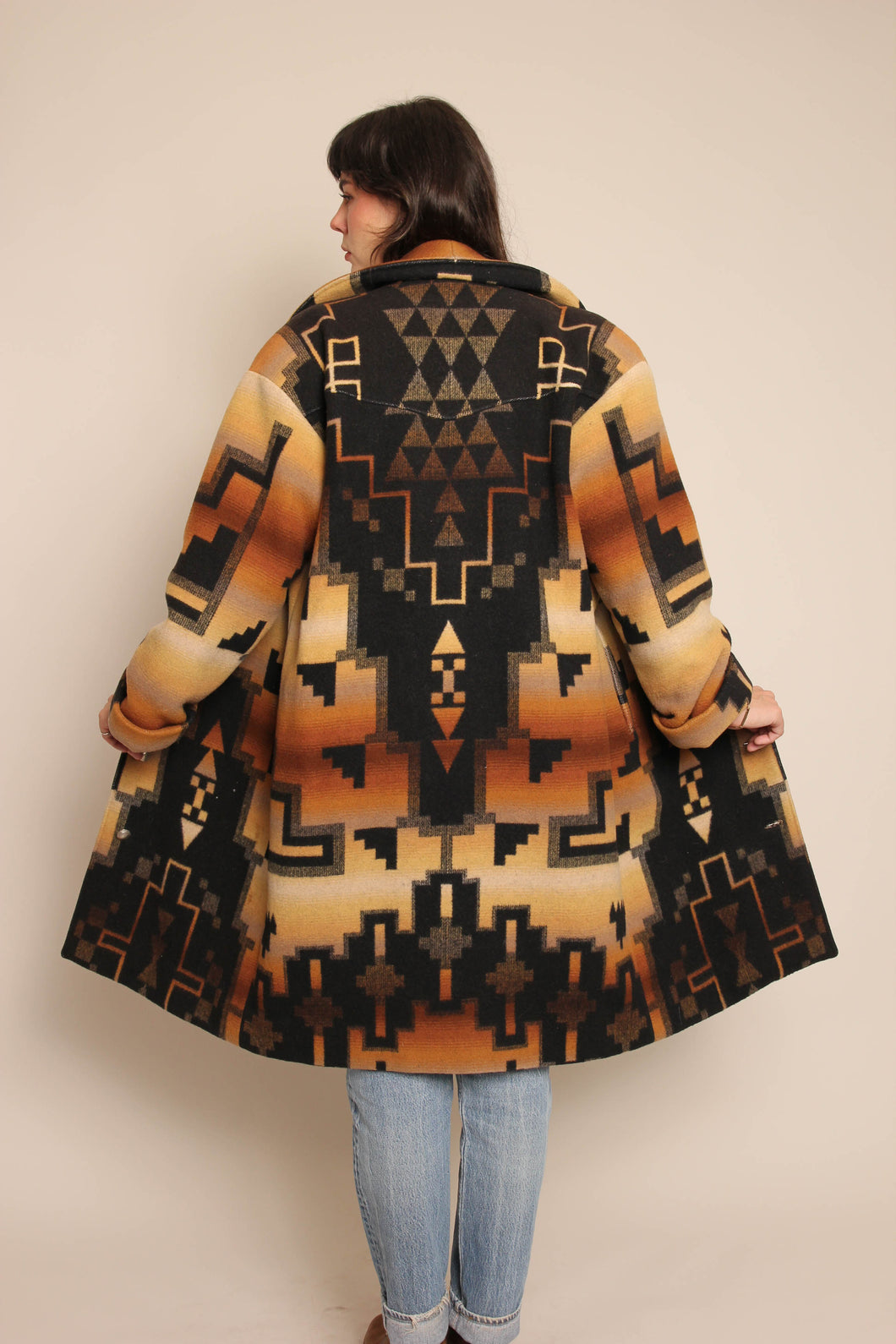 90s Brown Southwestern Wool Coat