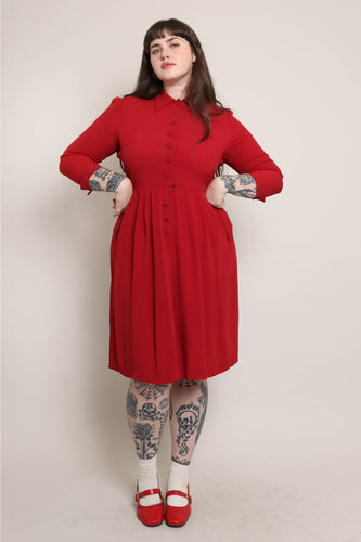 40s Red Rayon Dress