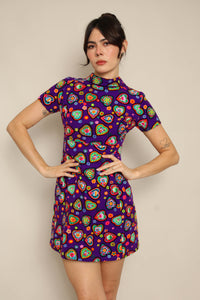 70s Purple Heart Print Dress 70s Purple Heart Print Dress