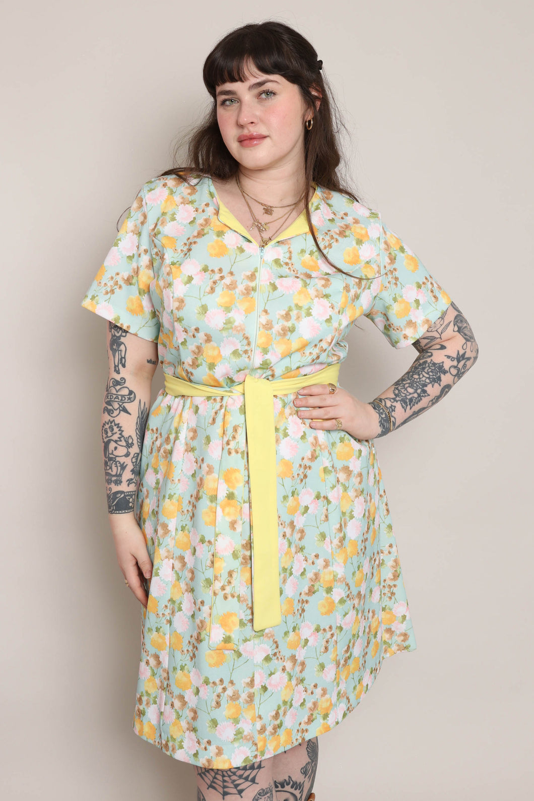 70s Mint Floral Dress