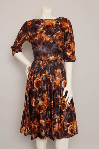 50s Abstract Rose Print Dress