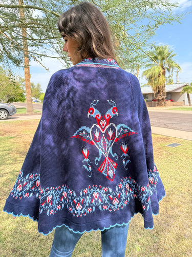 70s Love Birds Knit Poncho