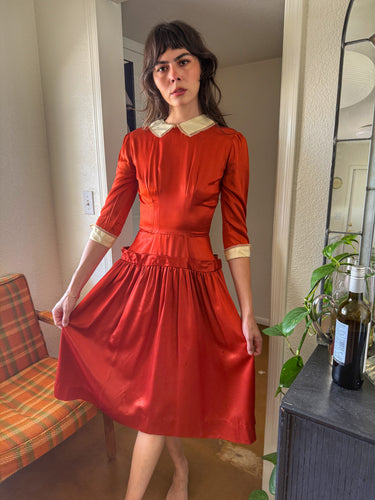 50s Burnt Orange Satin Dress