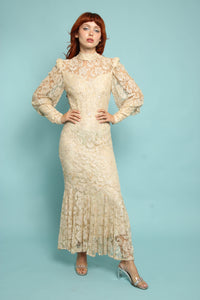 80s mermaid dress Lace Bishop Sleeve – Luxie Vintage Free People Francesca Mini Size:XL (17 1/4 neck - 34/35 sleeve) christmasoutfit Royal Blue