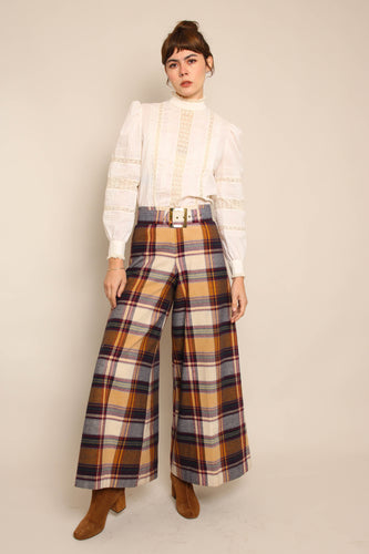 70s Plaid Knit Bell Bottoms