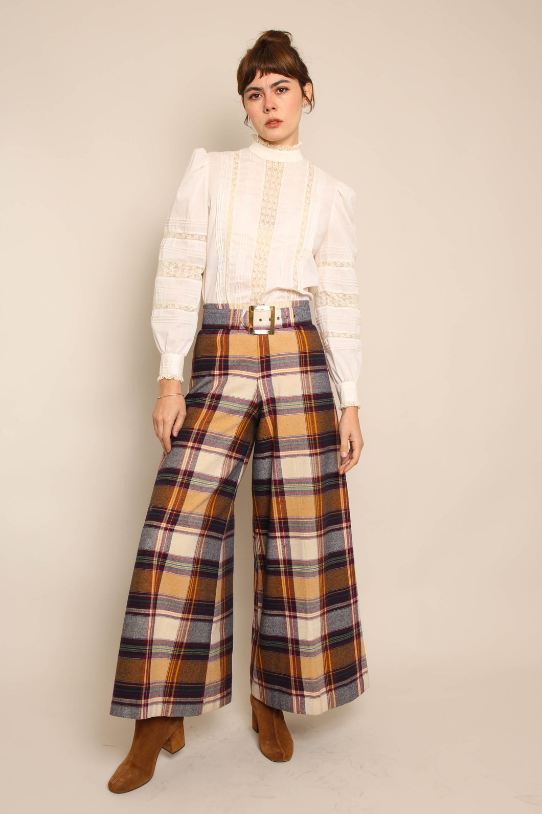 70s Plaid Knit Bell Bottoms