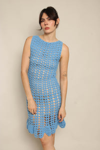 60s Blue Crochet Dress