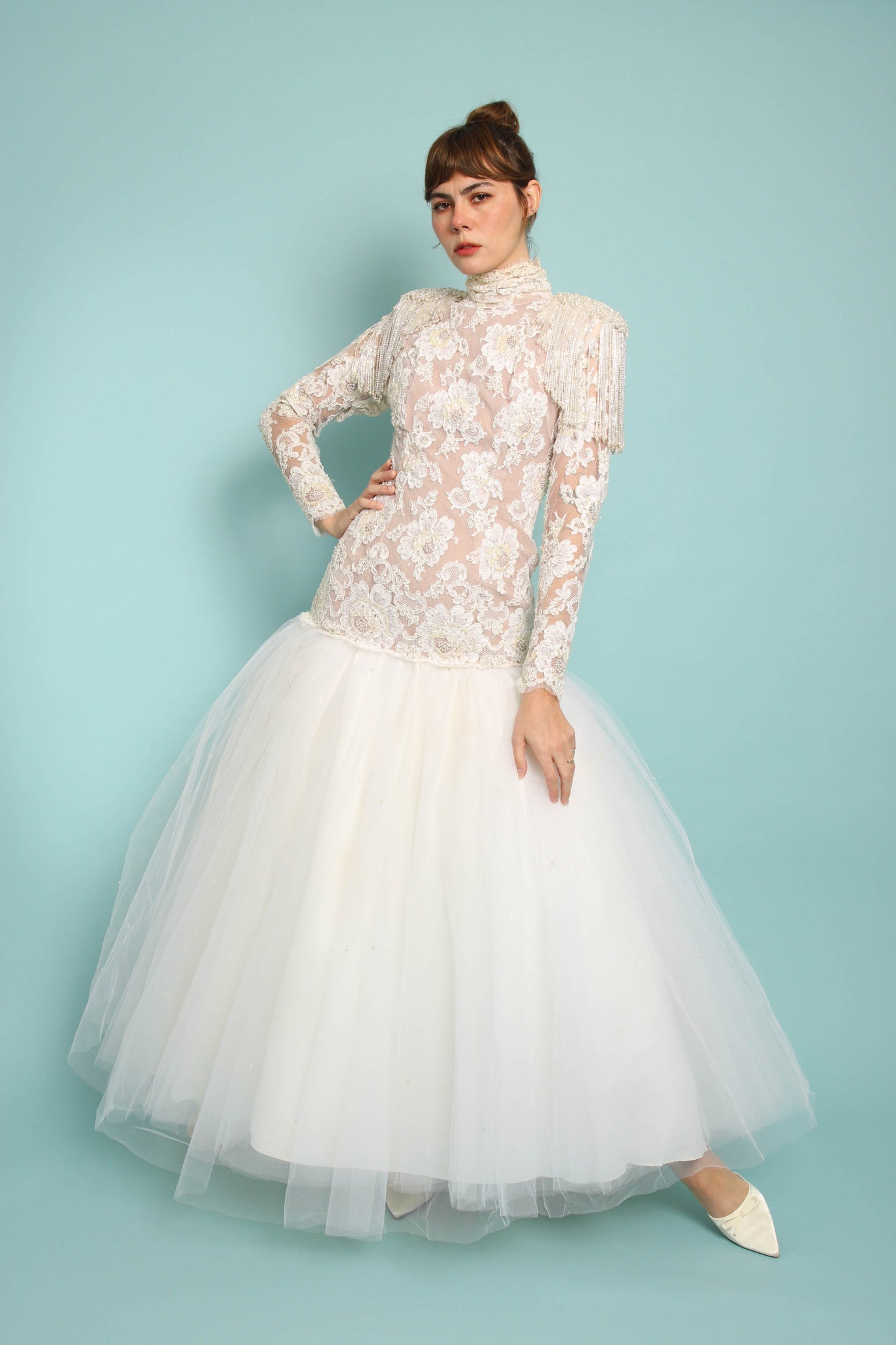 80s Drop Waist Wedding Gown With Train 80s Drop Waist Wedding Gown With Train
