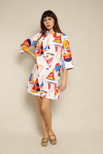 1970s Sail Boat Print Cotton Dress With O-Ring Zipper