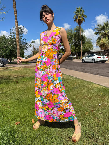 70s Mod Floral Maxi Dress