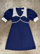 70s Blue Lace Mini Dress - S