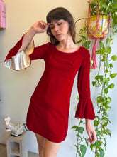 1960s Maroon Velvet Mini Dress With Bell Sleeves - XS