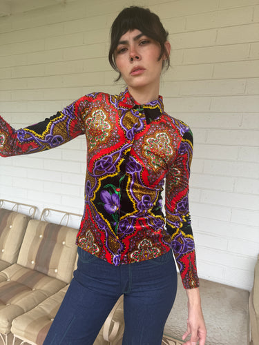 90s Betsey Johnson Paisley Velvet Shirt