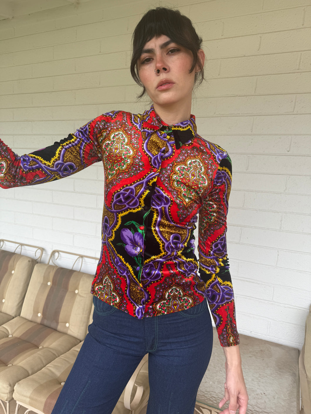 90s Betsey Johnson Paisley Velvet Shirt