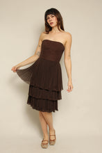 1960s Bonwit Teller Brown Strapless Micro Pleated Party Dress