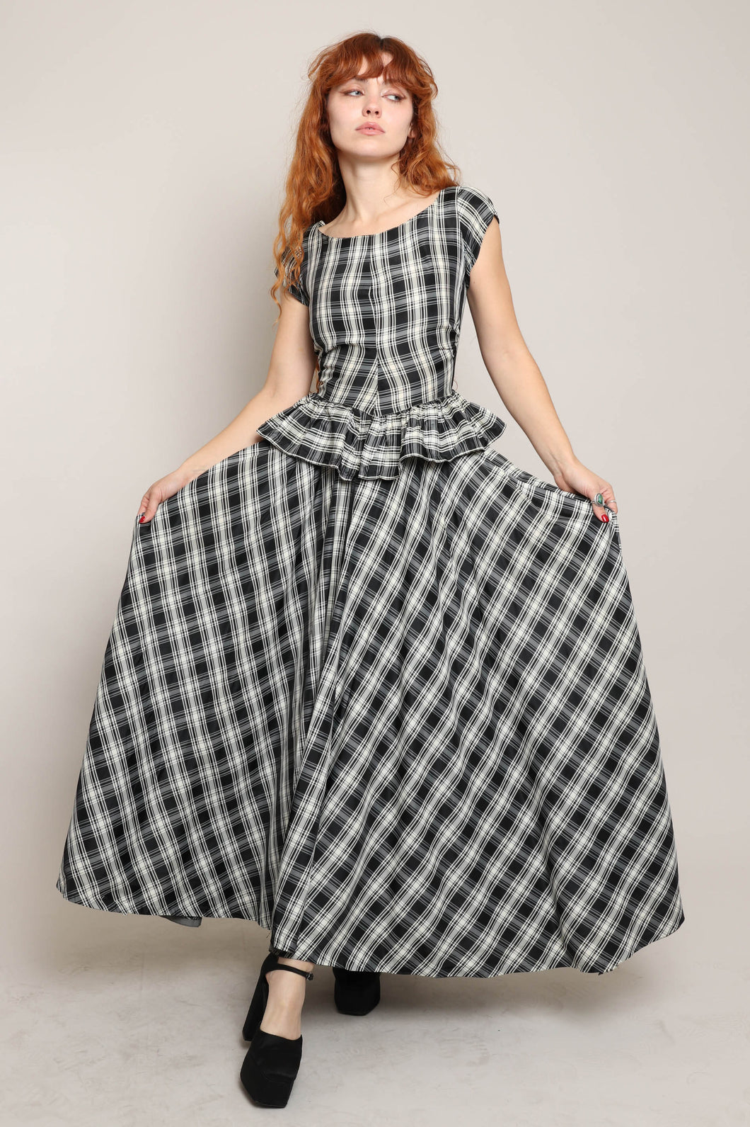 40s Plaid Taffeta Dress