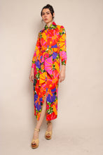70s Vivid Floral Maxi Dress