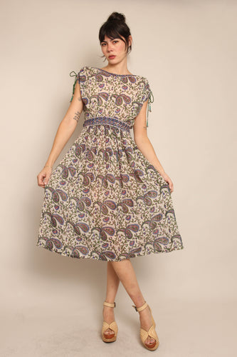 70s Purple Paisley Gauze Dress