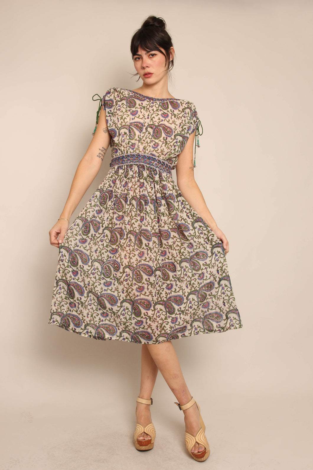 70s Purple Paisley Gauze Dress