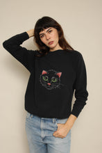 1980s Black Cat Print Cross Stitch Sweatshirt
