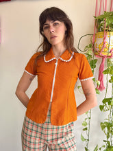 1970s Orange Mod Front Zip Shirt With Peter Pan Collar