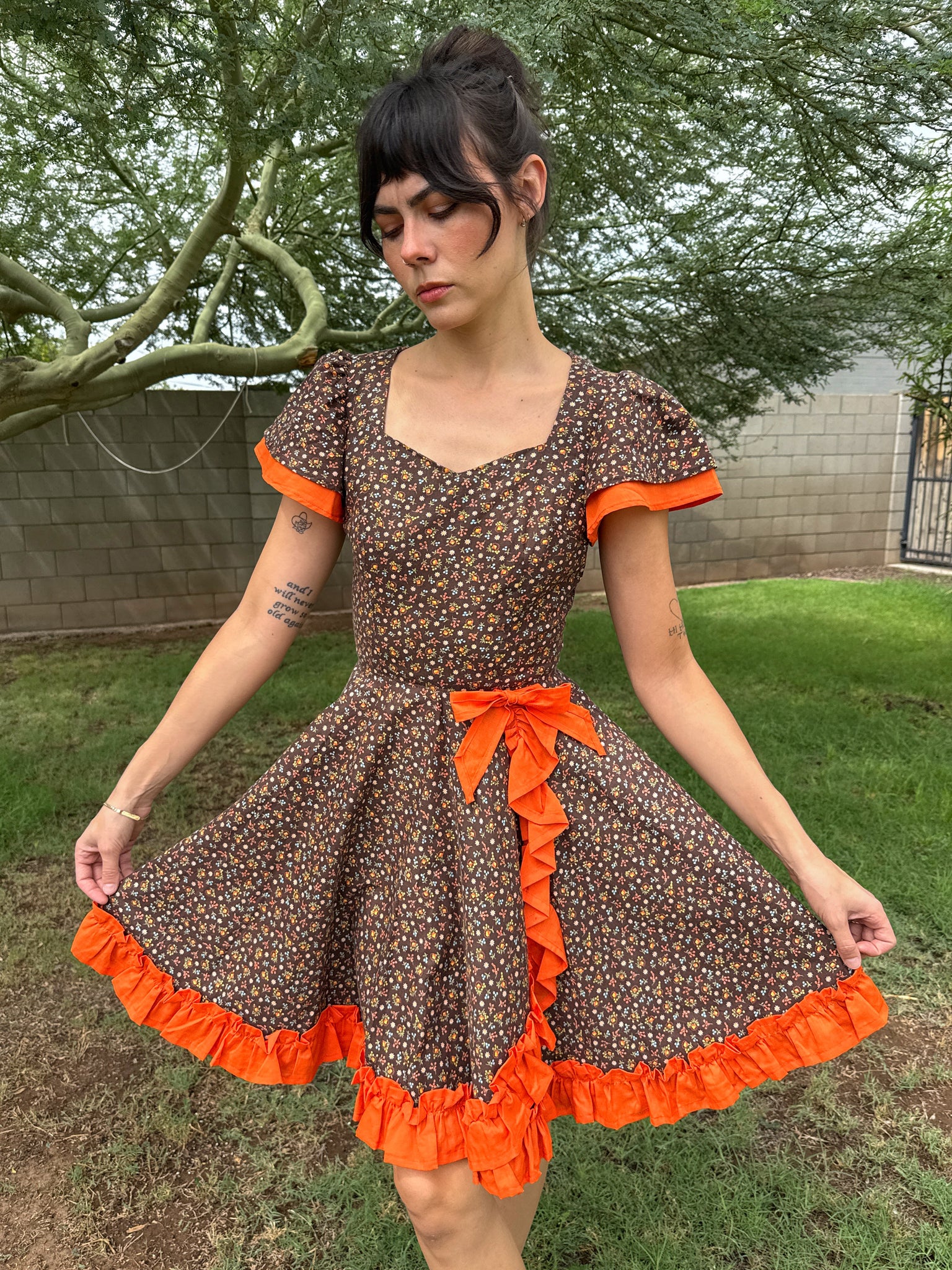 pumpkin patch party dress Print Long Sleeve Swing Dress in Baby Rose Pumpkin Patch XS-5/6