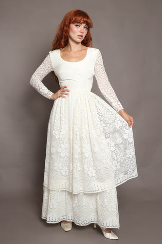 70s Taffeta & Lace Dress