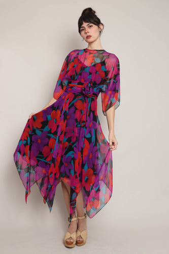80s Floral Chiffon Dress