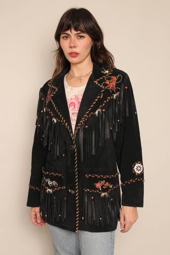 90s Novelty Print Fringe Jacket