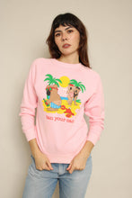 1980s Jim Benton Teddy Bear Beach Print Pink Sweatshirt