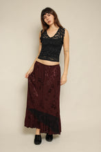 1990s Maroon Jacquard & Lace Whimsigoth Maxi Skirt