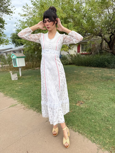 70s Pink Prairie Dress