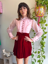1960s Maroon Velvet & Chiffon Tuxedo Mini Dress - XS