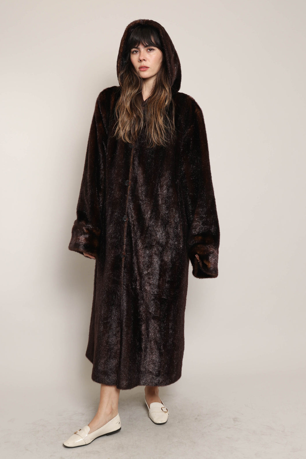 70s Hooded Faux Fur Coat