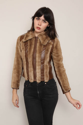 70s Striped Fur Cropped Jacket