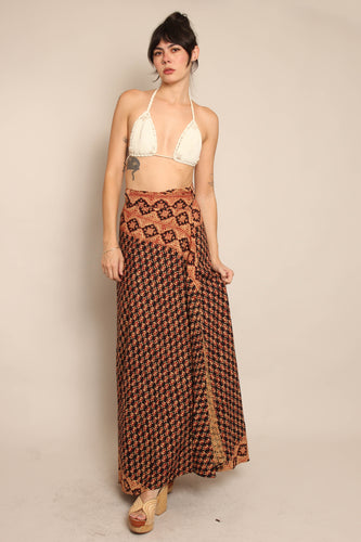 70s Block Print Wrap Skirt