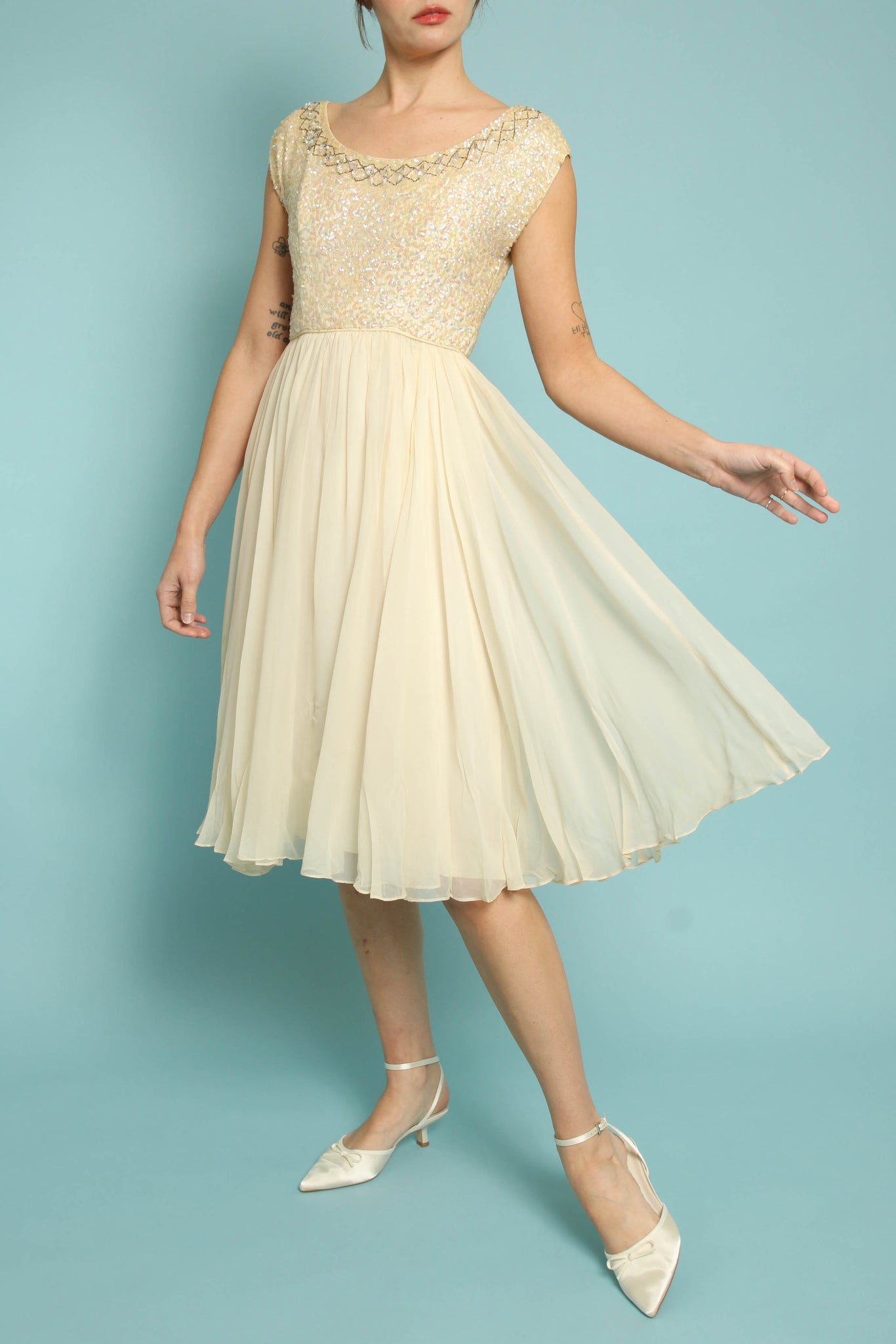 50s Sequined Chiffon Grecian Dress