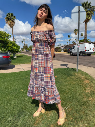 70s Plaid Peasant Dress