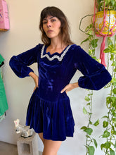 1960s Indigo Velvet Princess Mini Dress With Low Waist - M