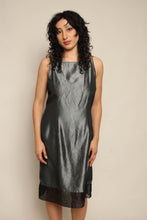 Y2K Gunmetal Satin & Chiffon Dress